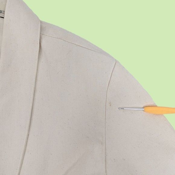 VTG ORVIS‎ blazer L Women Cotton Denim Ivory Single Button - Picture 7 of 8